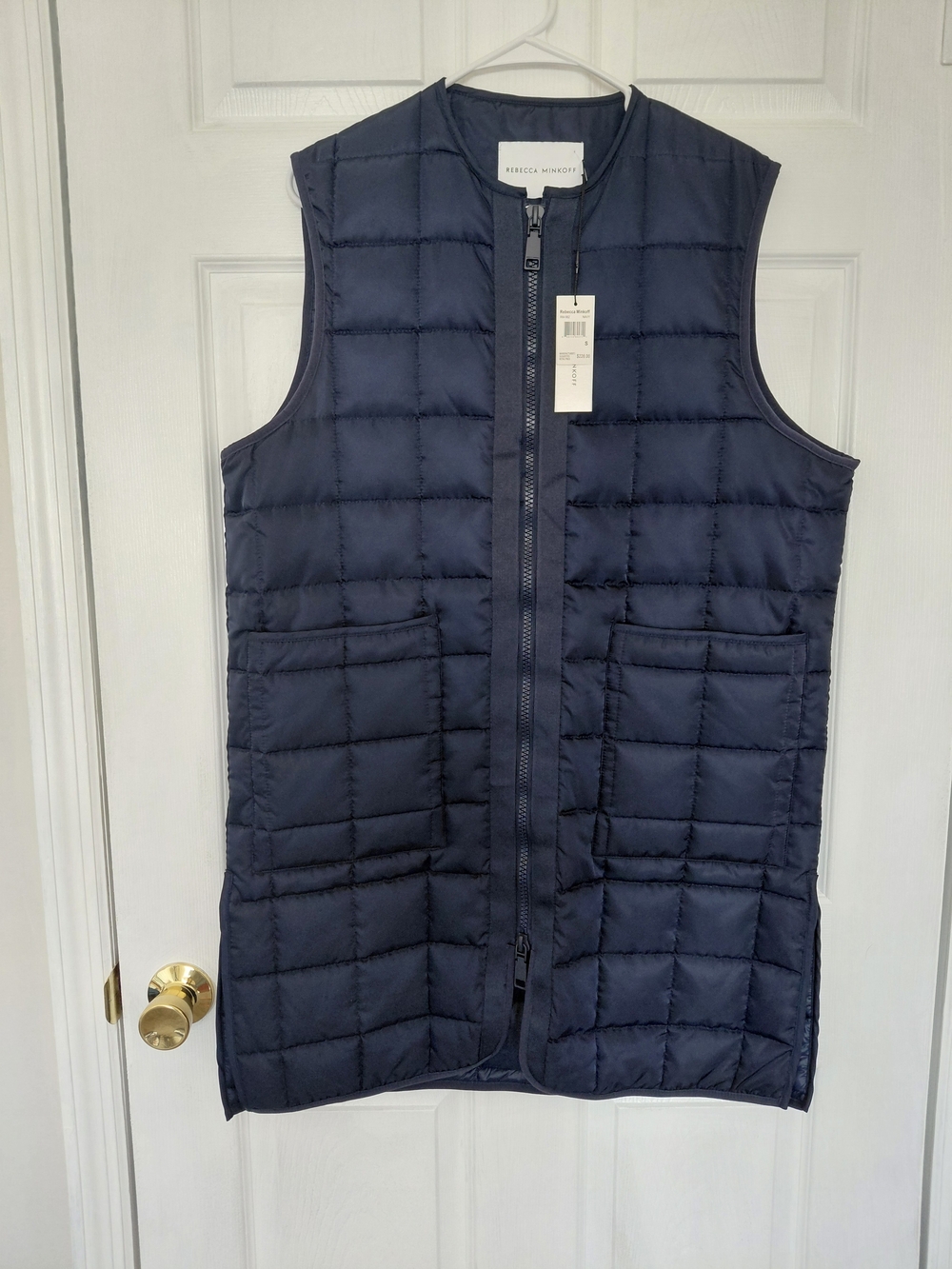Rebecca Minkoff NWT Long Longline Navy Blue Quilted Puffer Box Vest Size Small